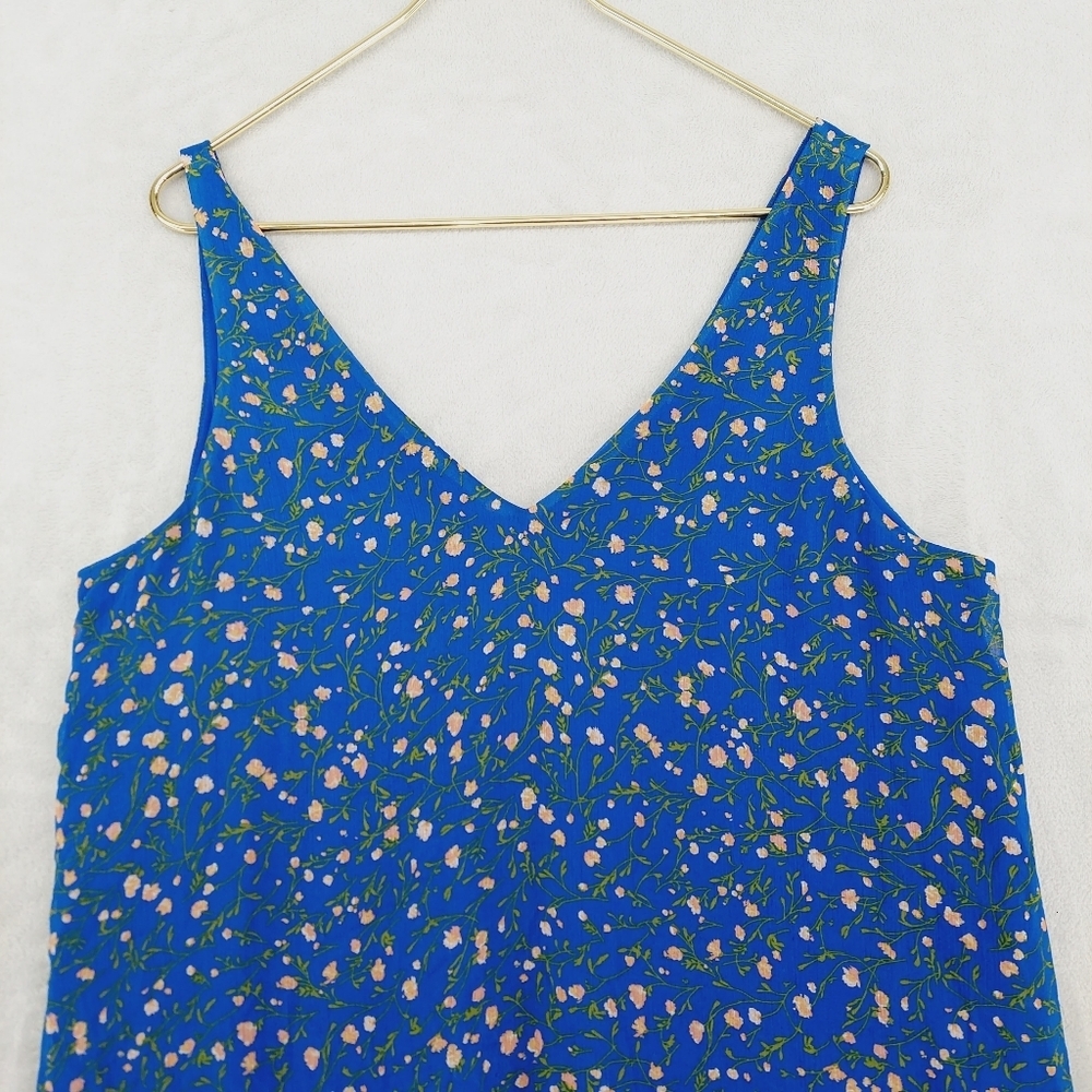 Charles Henry Ditsy Floral Shift Flowy Spring Summer Boho Blue Dress P3572 - Picture 4 of 8